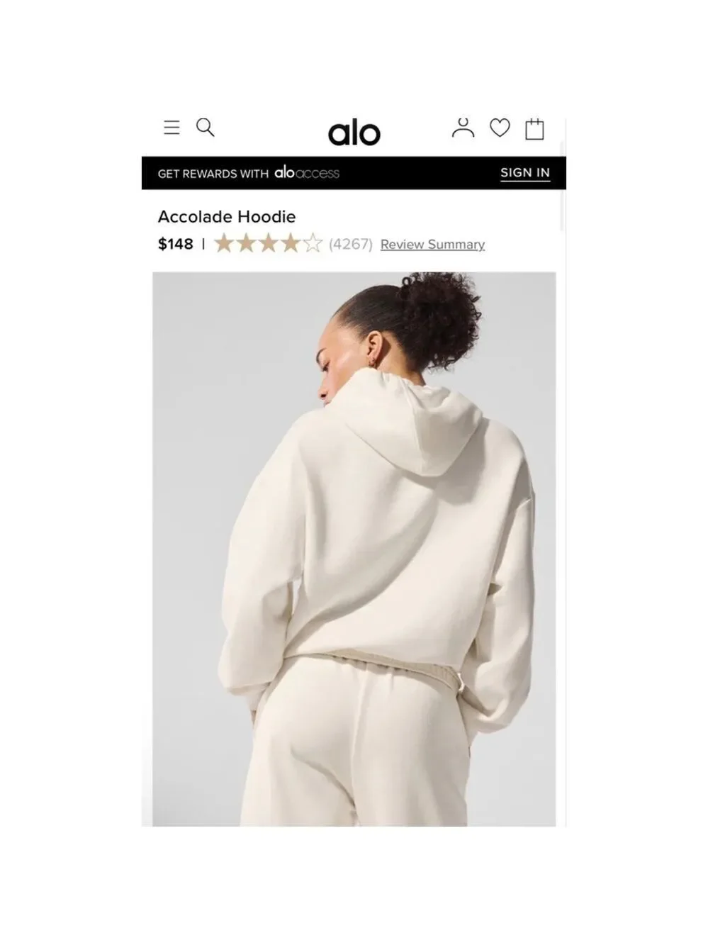 NWT Alo Yoga Accolade Hoodie L Ivory